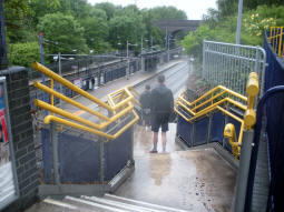 Looking down the stairs to Metro platform 4 for trams to Birmingham. From here you're also best to use these stairs for the other Metro platform unless you really want to avoid the pedestrian level crossing