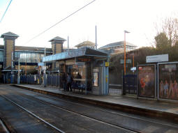 The platform for trams to Wolverhampton from the other Metro platform