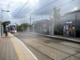 The platforms from by the platform for trams to Birmingham